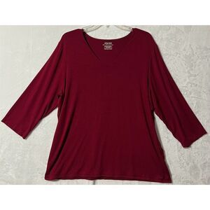 Chico's Ultimate Tee Womens 2XL Burgundy V-Neck 3/4 Sleeve Pullover Top